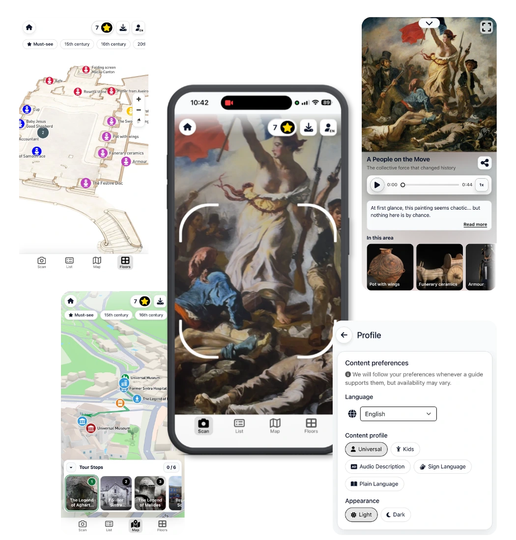 Museum visitor app experience showing cultural interpretation content.