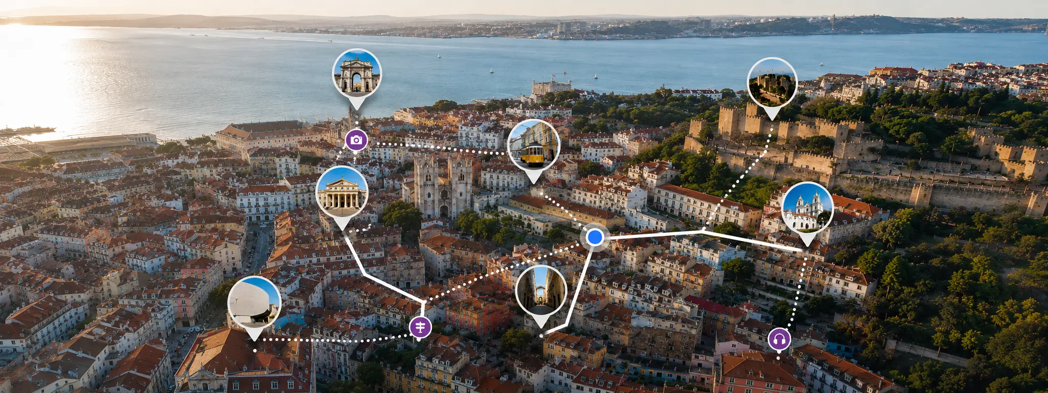 City and destination view with cultural landmarks.