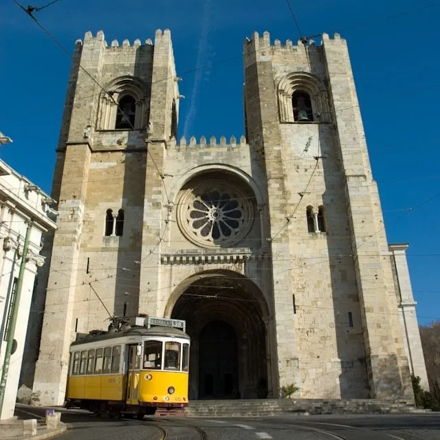 Lisbon Cathedral and historic tram.